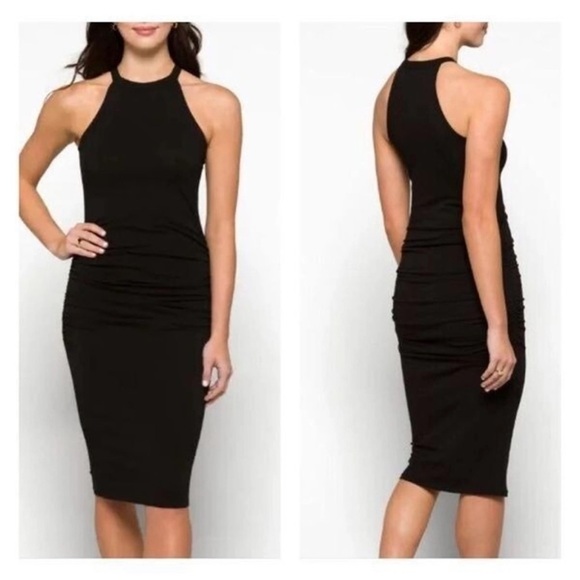 🆕 MICHAEL STARS HALTER MIDI DRESS in BLACK - Picture 2 of 10